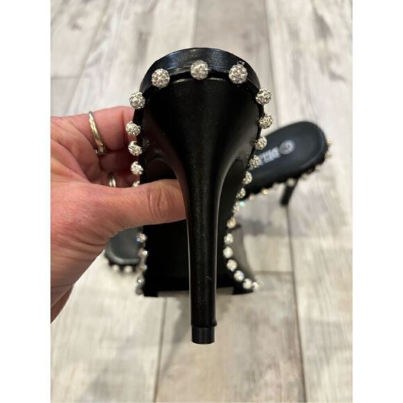 Delicacy dressy black slide on heels with diamonds size 7 1/2 - Picture 7 of 9
